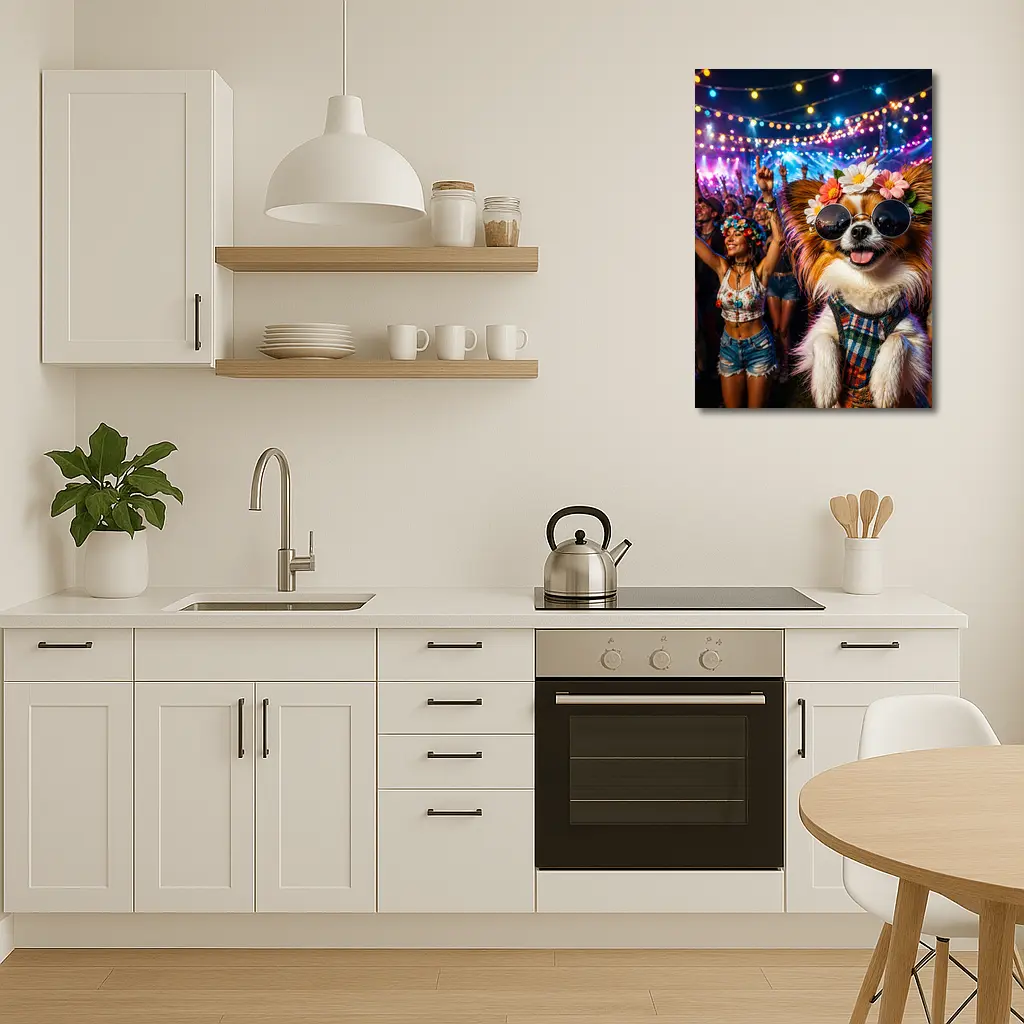 Papillon Dog at Colorful Music Festival – Wall Art