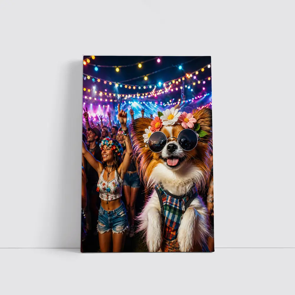 Papillon Dog at Colorful Music Festival – Wall Art