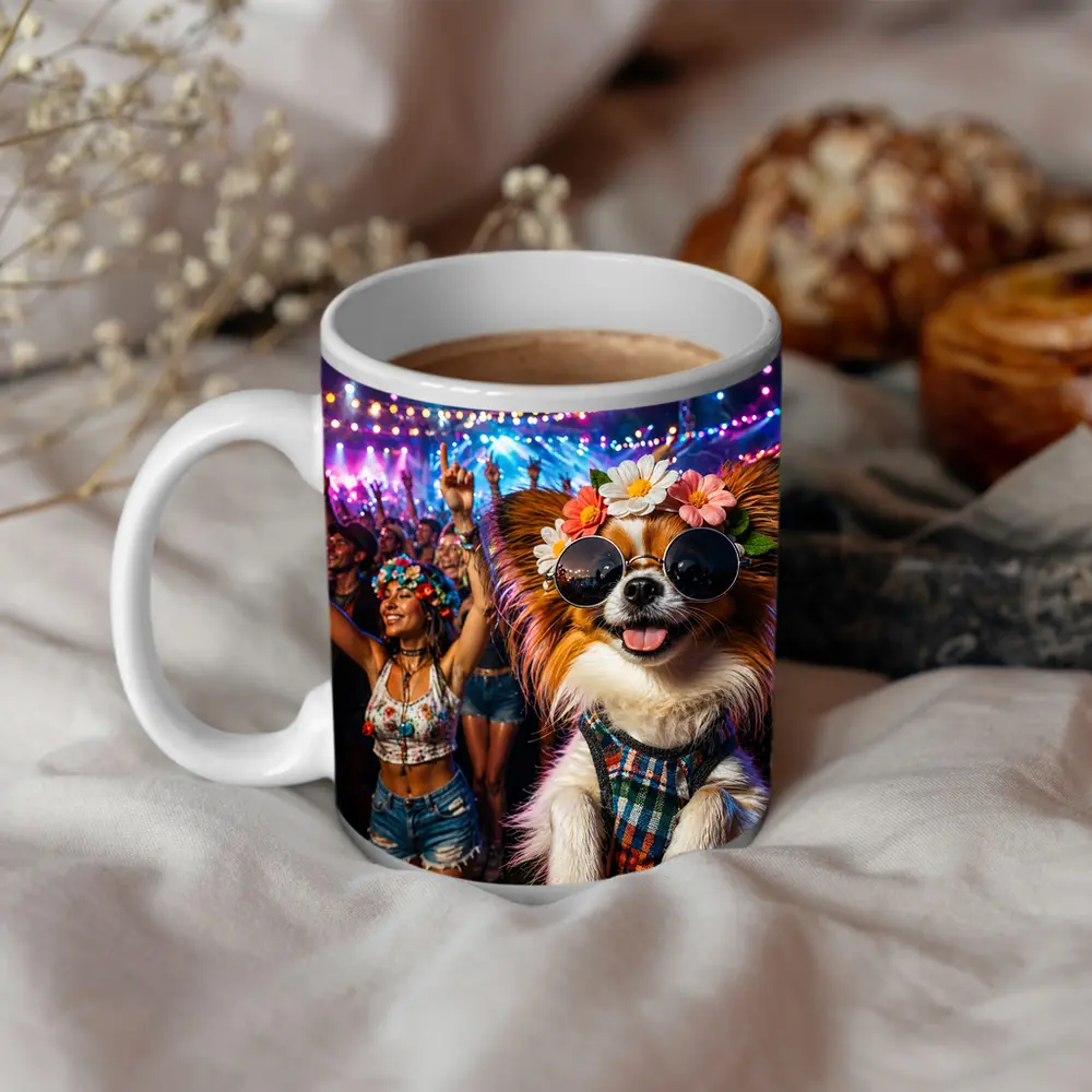 Papillon Dog at Colorful Music Festival – Mugs