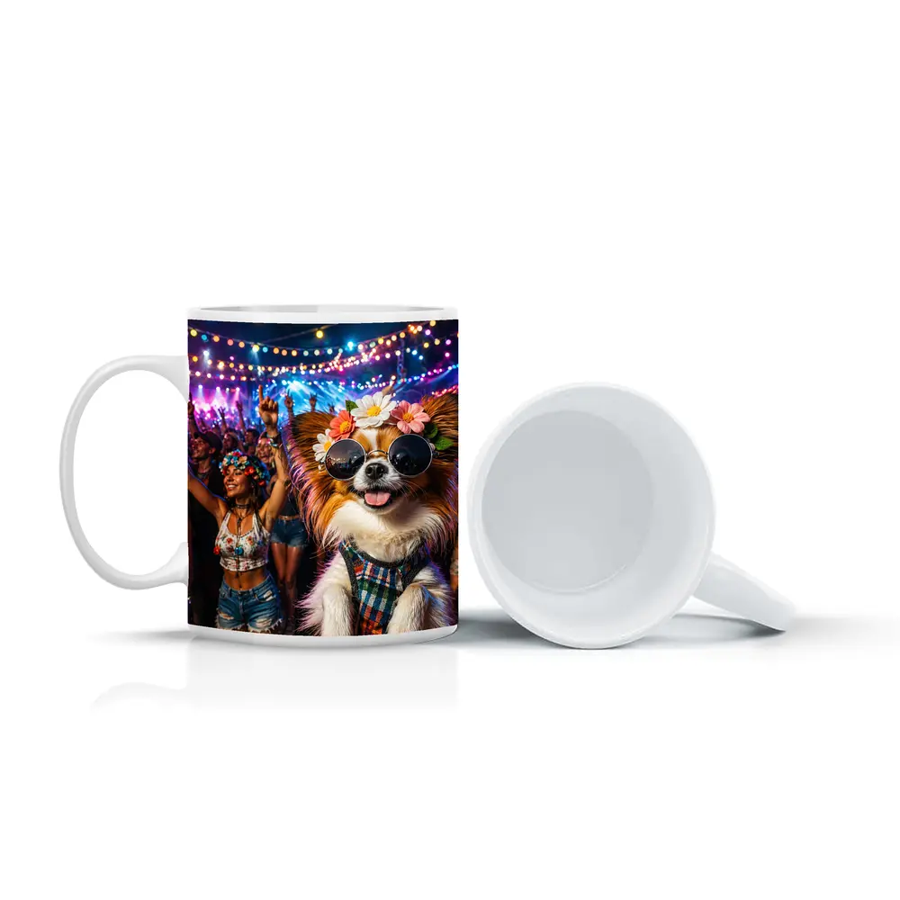 Papillon Dog at Colorful Music Festival – Mugs