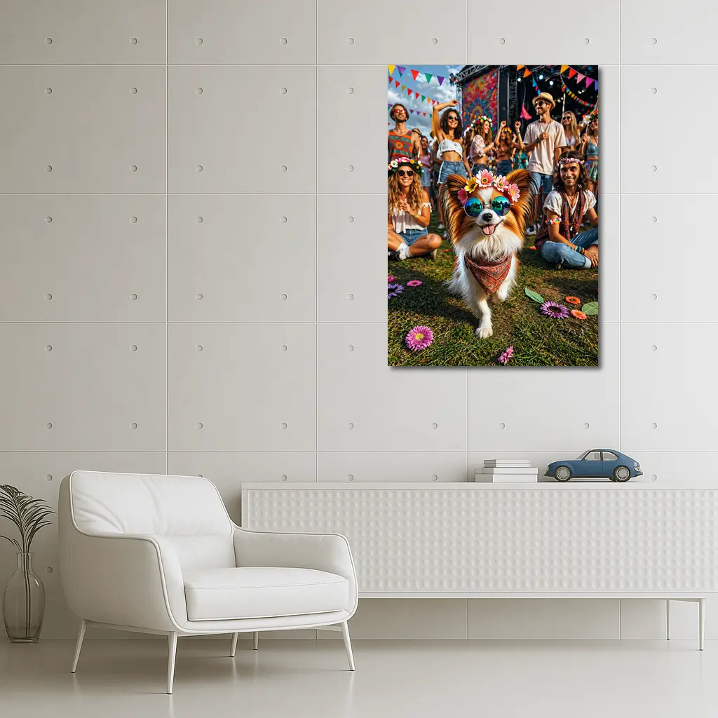 Papillon Dog Festival Flowers Sunglasses Crowd – Wall Art