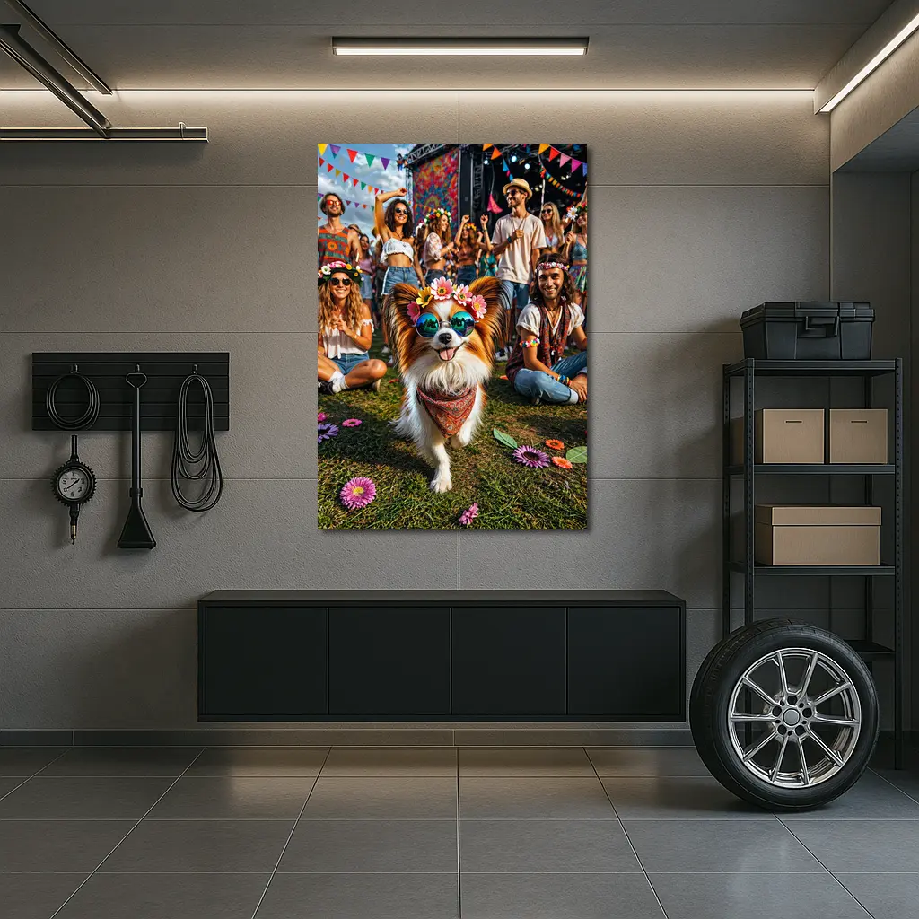 Papillon Dog Festival Flowers Sunglasses Crowd – Wall Art