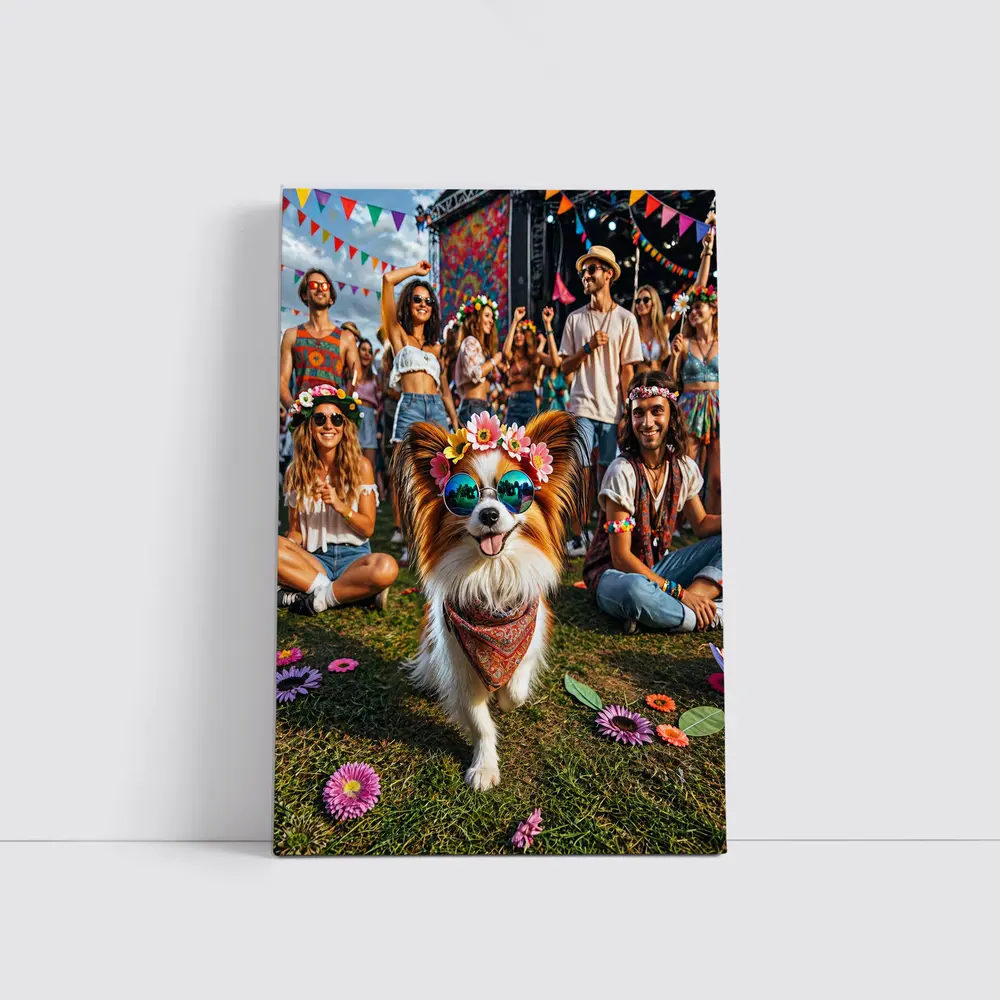 Papillon Dog Festival Flowers Sunglasses Crowd – Wall Art