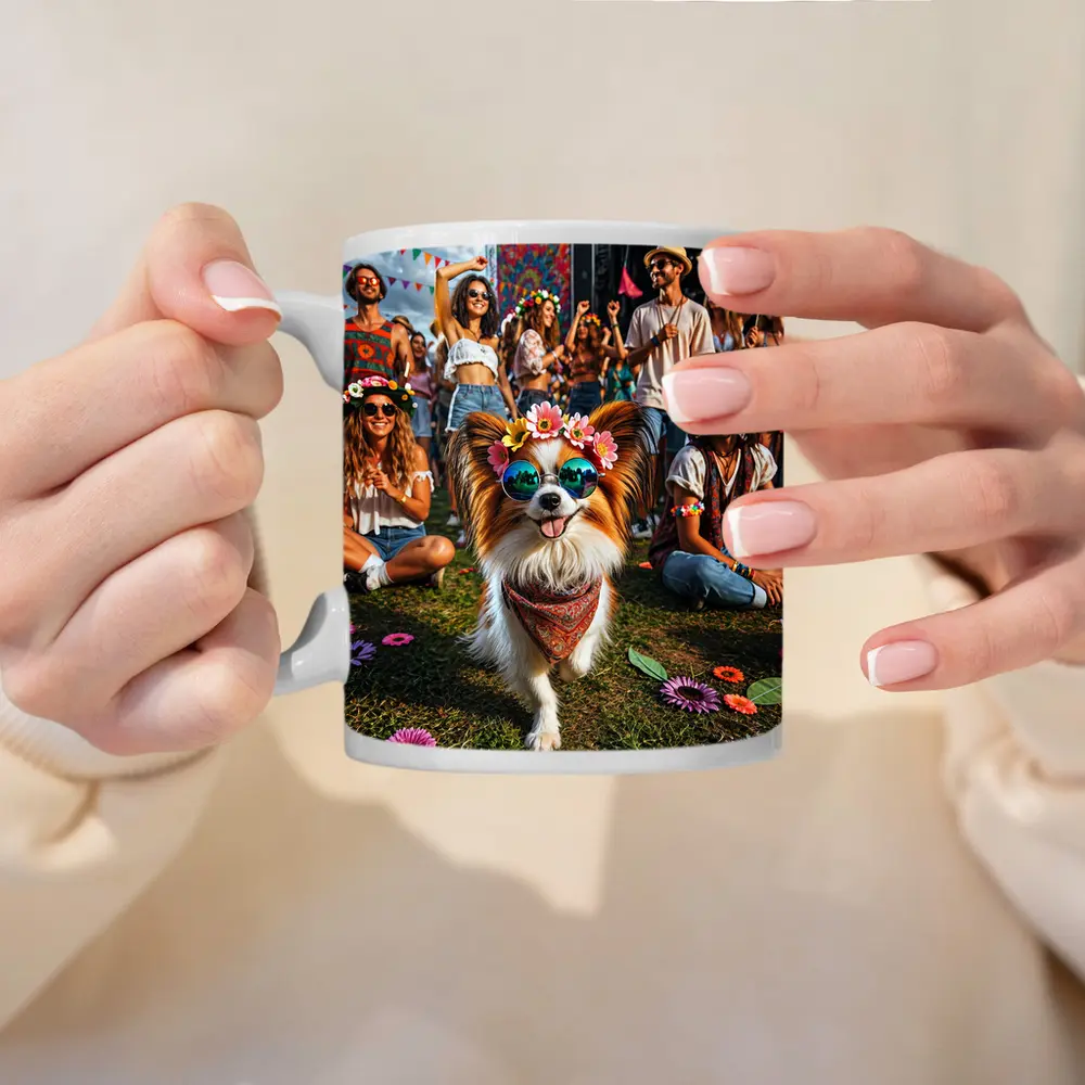Papillon Dog Festival Flowers Sunglasses Crowd – Mugs