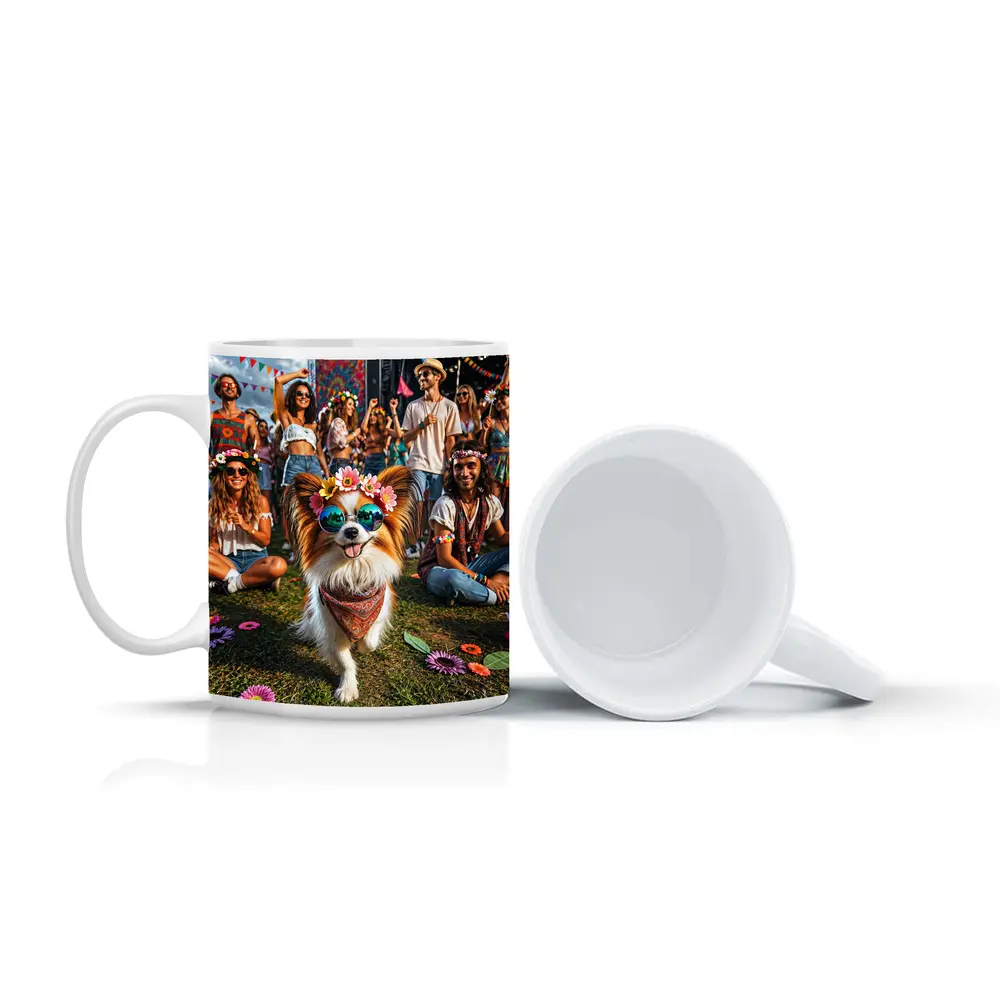 Papillon Dog Festival Flowers Sunglasses Crowd – Mugs
