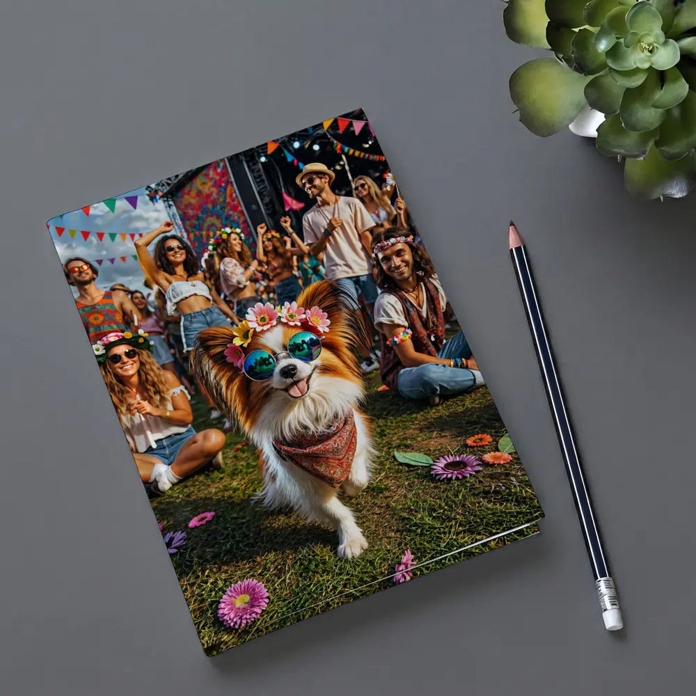 Papillon Dog Festival Flowers Sunglasses Crowd – Notebooks