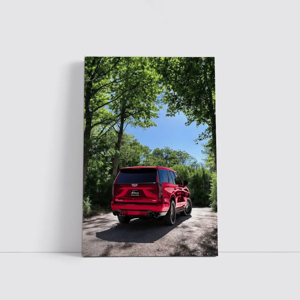 Red Cadillac Escalade V Series Forest Road – Wall Art