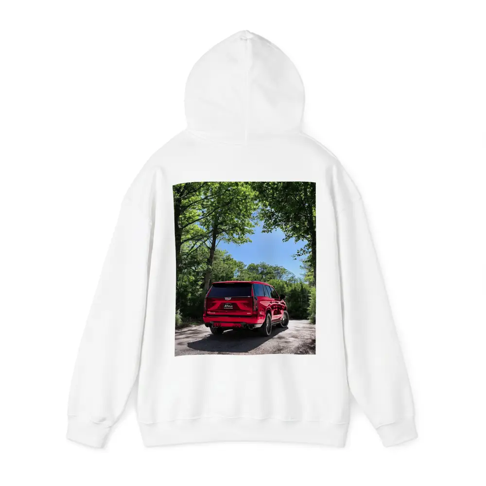 Red Cadillac Escalade V Series Forest Road – Hoodies
