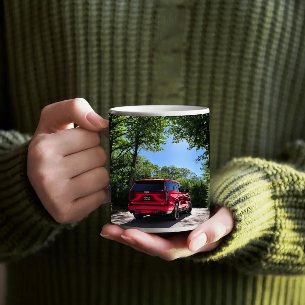 Red Cadillac Escalade V Series Forest Road – Mugs