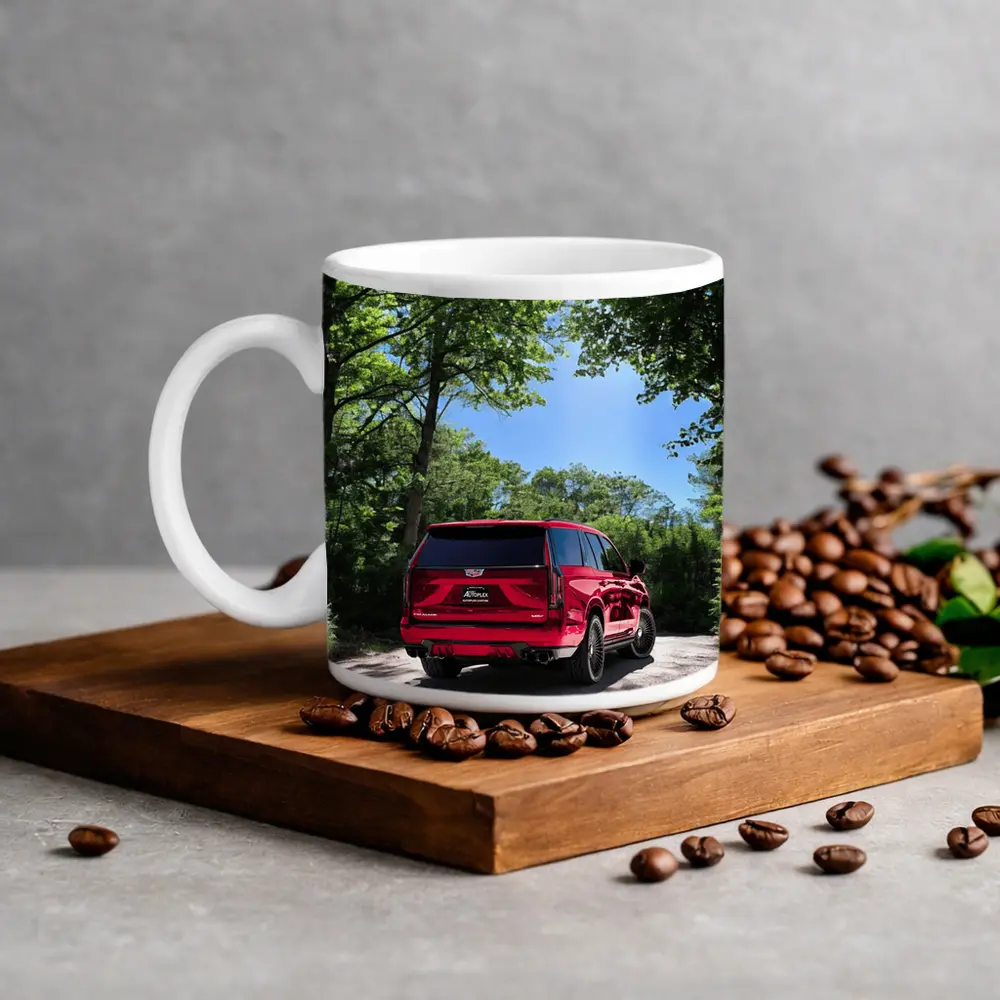 Red Cadillac Escalade V Series Forest Road – Mugs