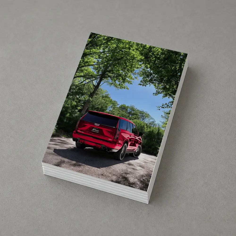 Red Cadillac Escalade V Series Forest Road – Postcards