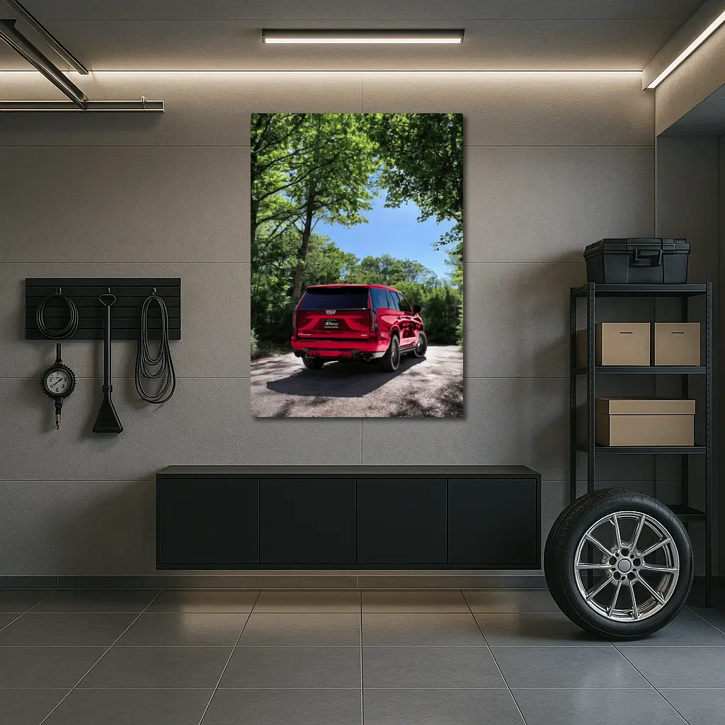 Red Cadillac Escalade V Series Forest Road – Wall Art