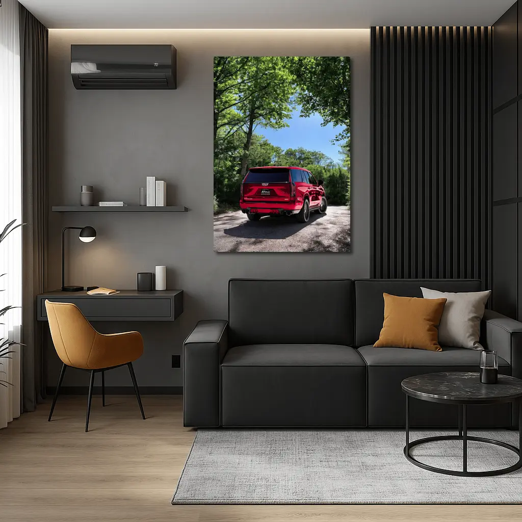 Red Cadillac Escalade V Series Forest Road – Wall Art