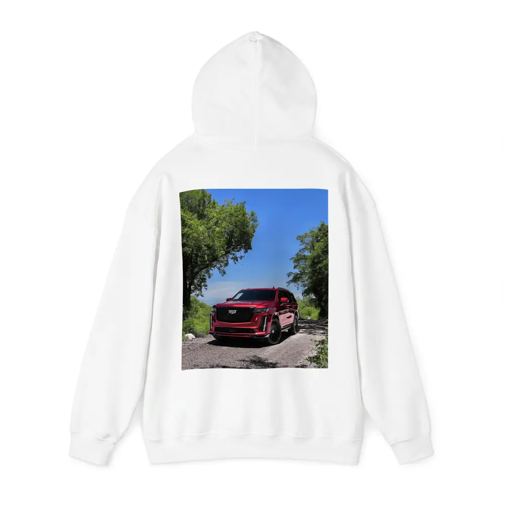 Cadillac Escalade V Red on Forest Road – Hoodies
