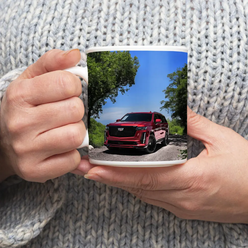 Cadillac Escalade V Red on Forest Road – Mugs