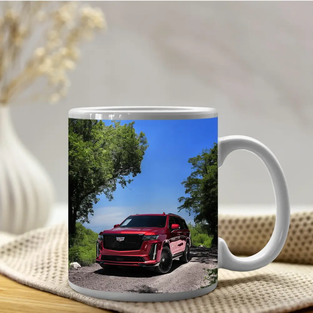 Cadillac Escalade V Red on Forest Road – Mugs