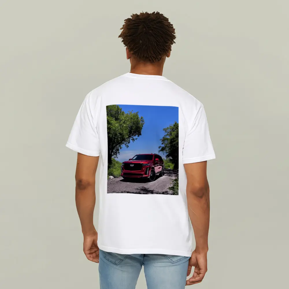 Cadillac Escalade V Red on Forest Road – T-Shirts