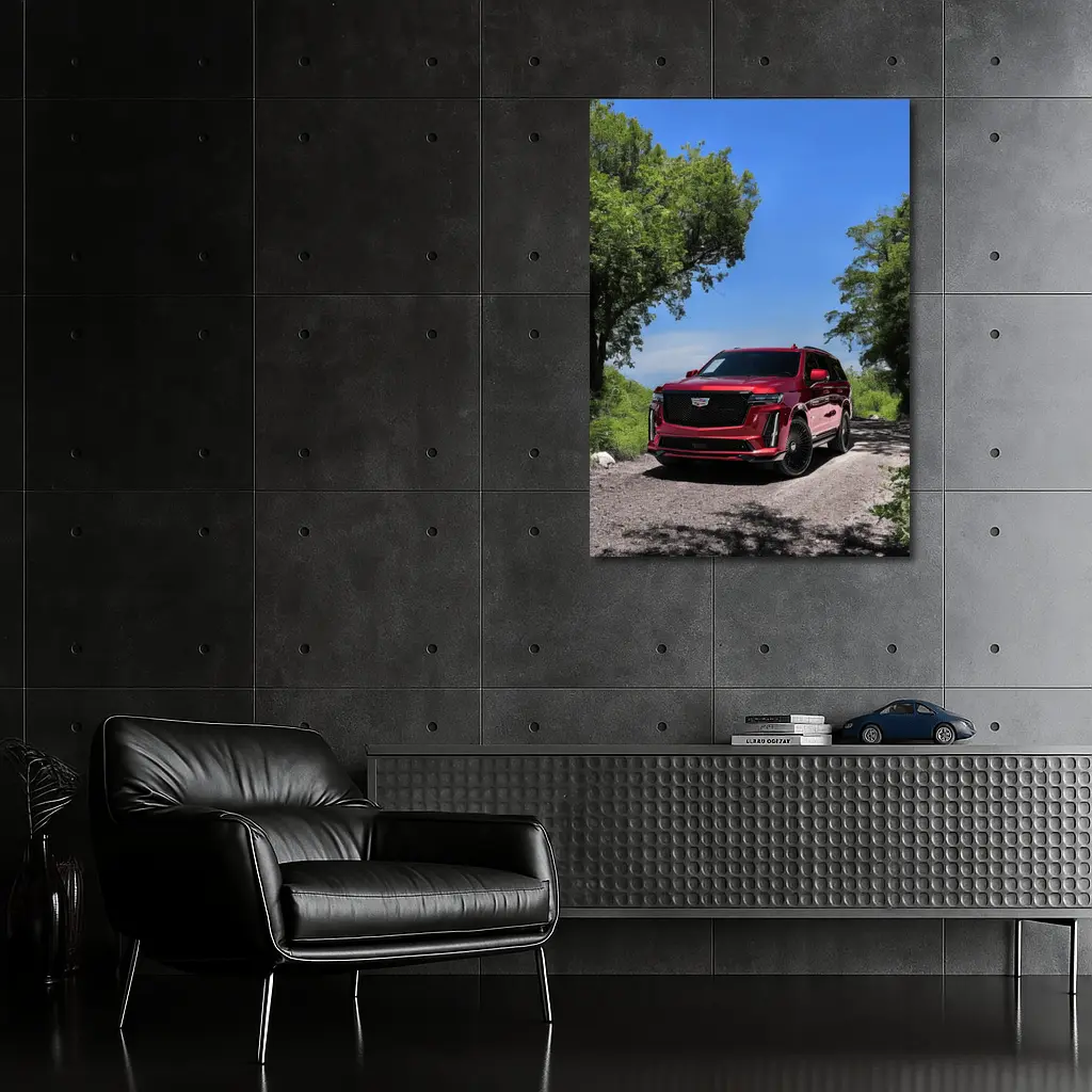 Cadillac Escalade V Red on Forest Road – Wall Art
