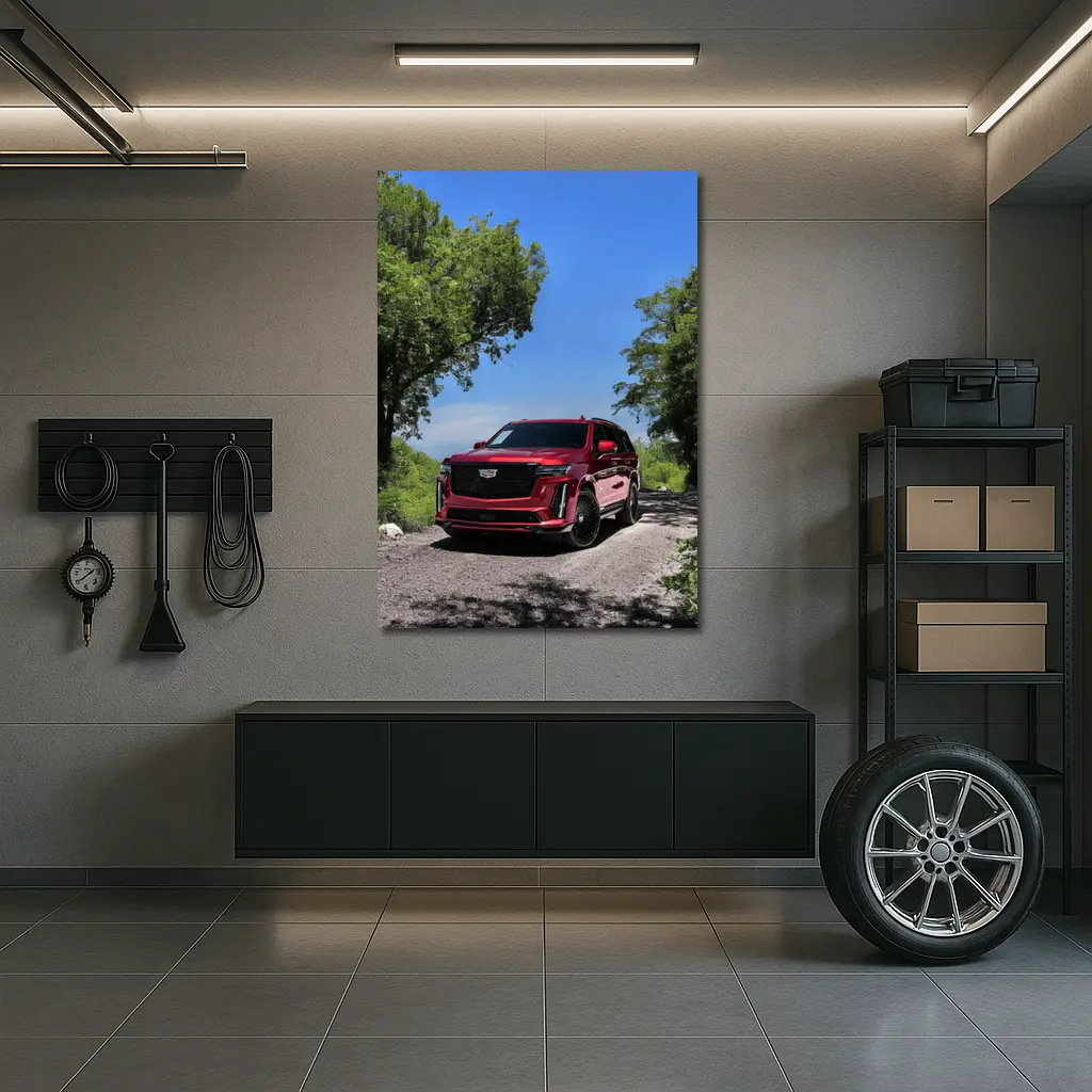 Cadillac Escalade V Red on Forest Road – Wall Art