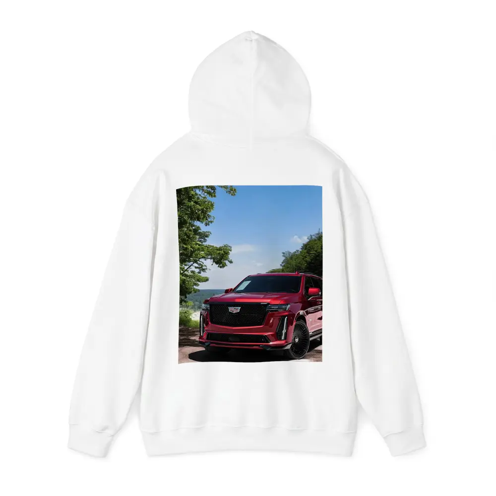 Red Cadillac Escalade Parked in Green Nature – Hoodies