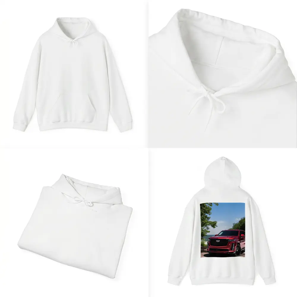 Red Cadillac Escalade Parked in Green Nature – Hoodies