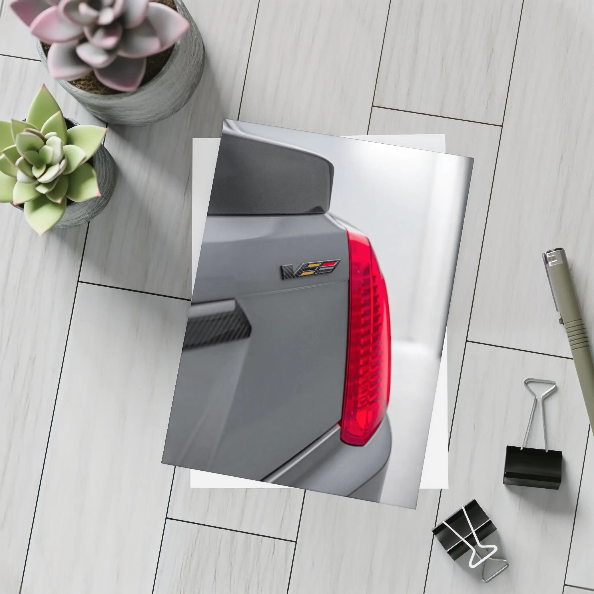 Cadillac V Series Badge Gray Car Detail – Postcards