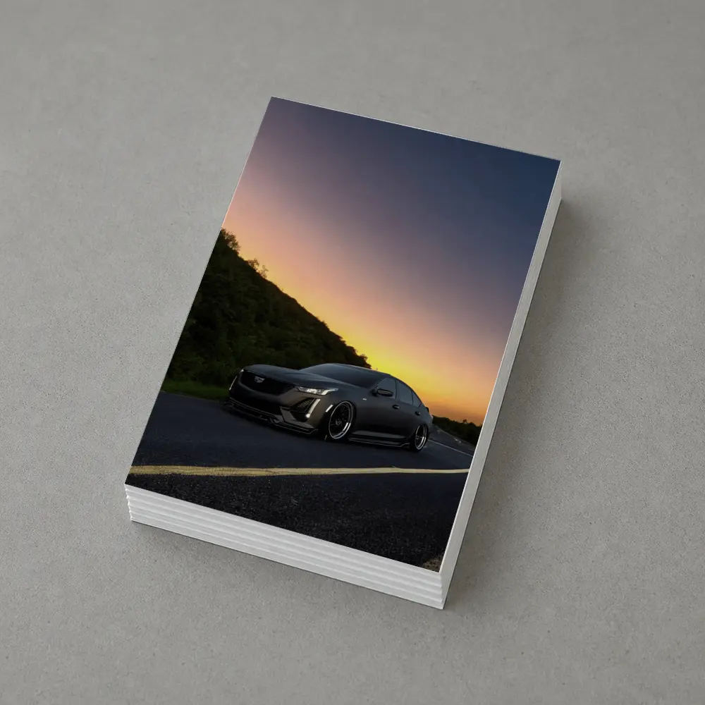 Cadillac CT5 Slammed Black Sedan Sunset Road – Postcards