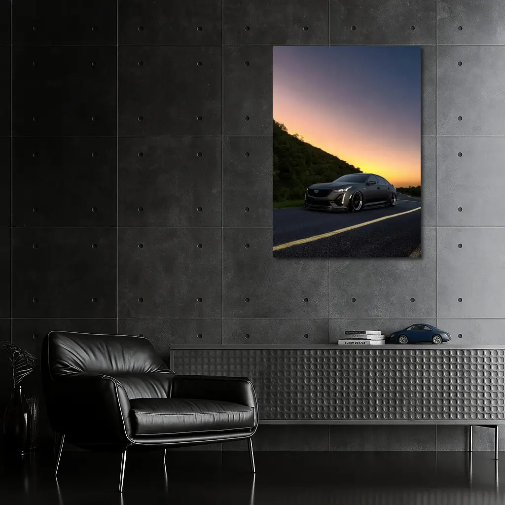 Cadillac CT5 Slammed Black Sedan Sunset Road – Wall Art