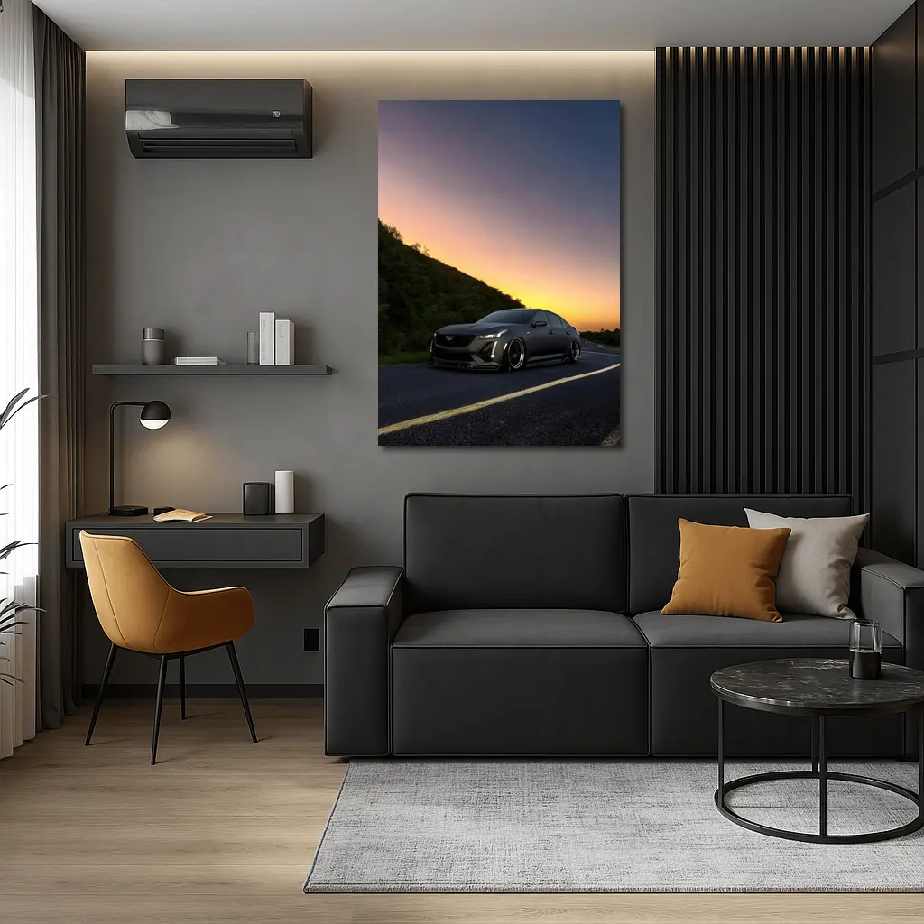 Cadillac CT5 Slammed Black Sedan Sunset Road – Wall Art