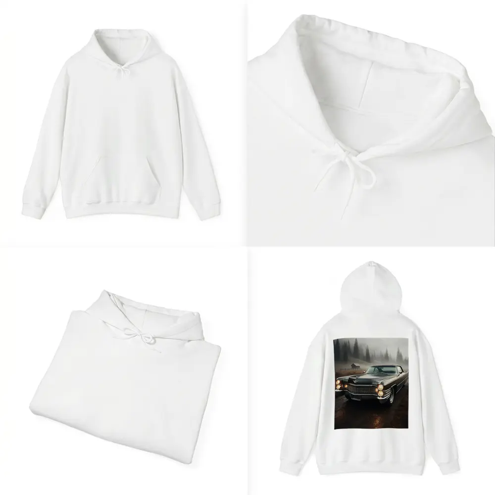 Cadillac Classic Car Misty Forest Road – Hoodies