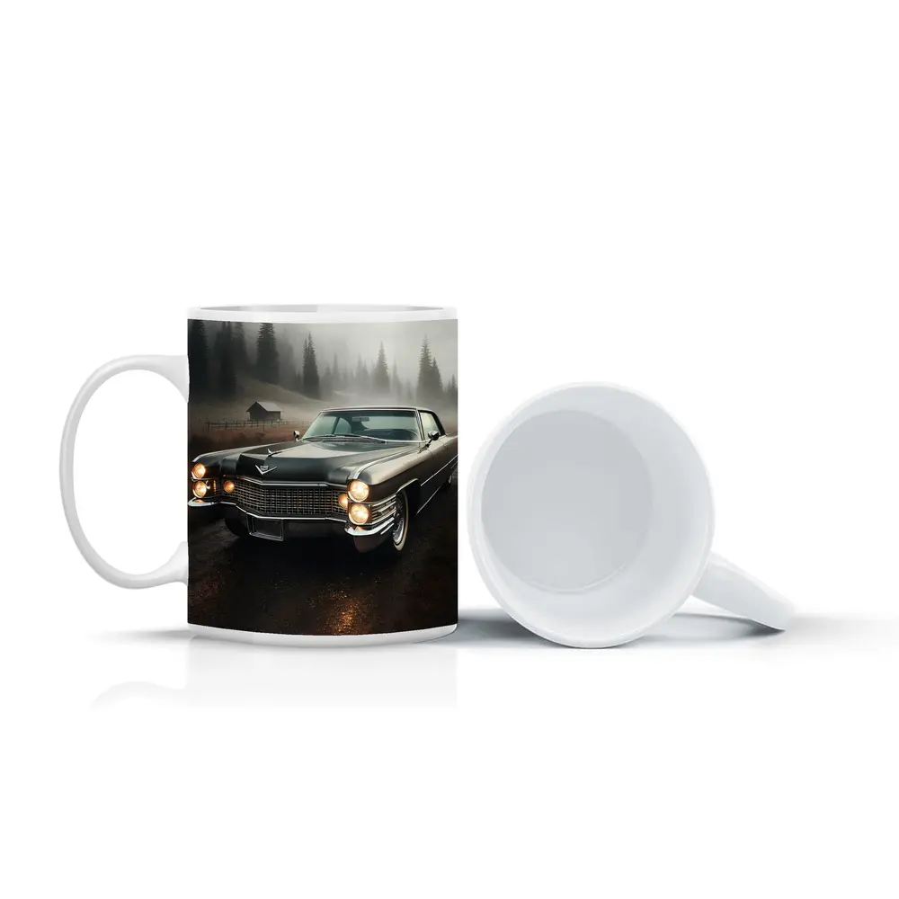 Cadillac Classic Car Misty Forest Road – Mugs