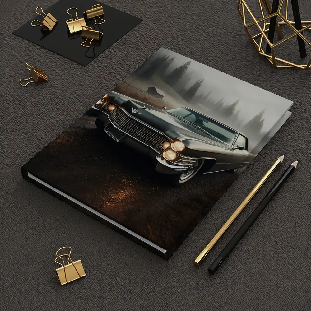 Cadillac Classic Car Misty Forest Road – Notebooks