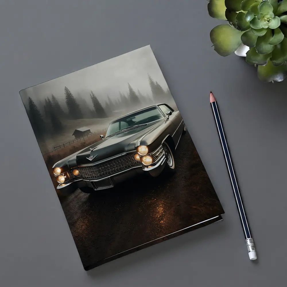 Cadillac Classic Car Misty Forest Road – Notebooks