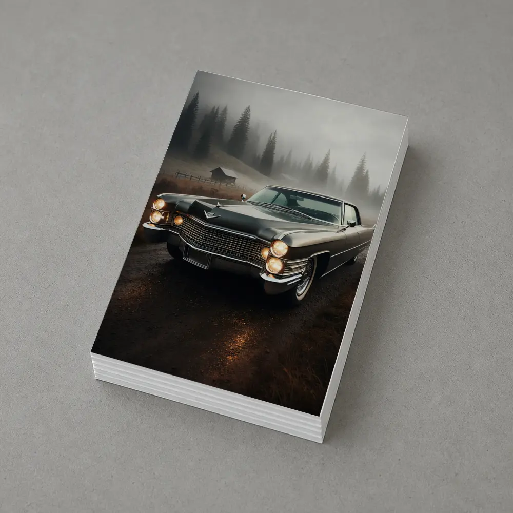 Cadillac Classic Car Misty Forest Road – Postcards