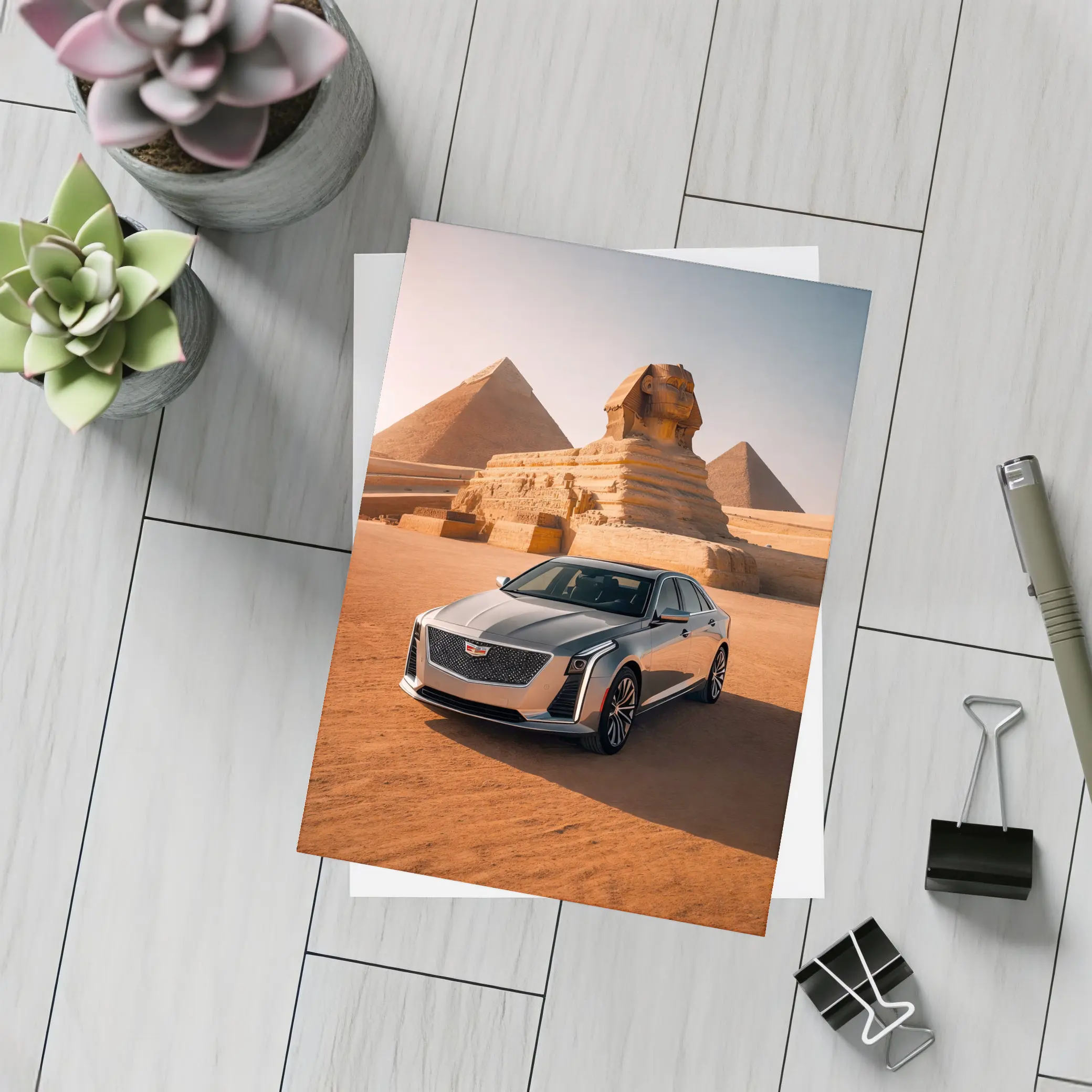 Cadillac CT6 Parked Before Egyptian Pyramids – Postcards