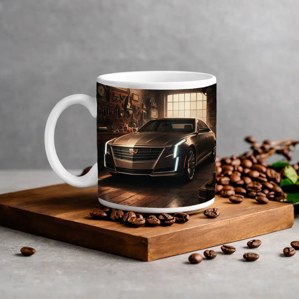 Cadillac CT6 Sedan Parked Inside Vintage Garage – Mugs