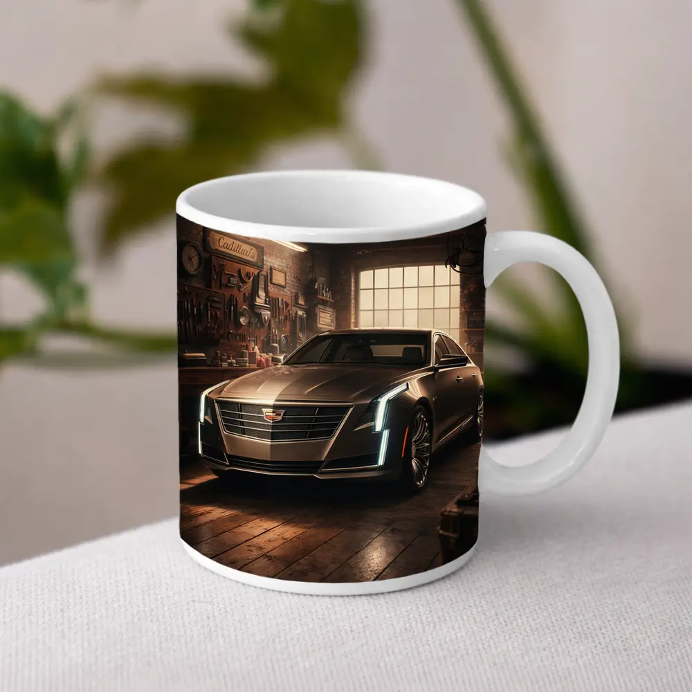 Cadillac CT6 Sedan Parked Inside Vintage Garage – Mugs