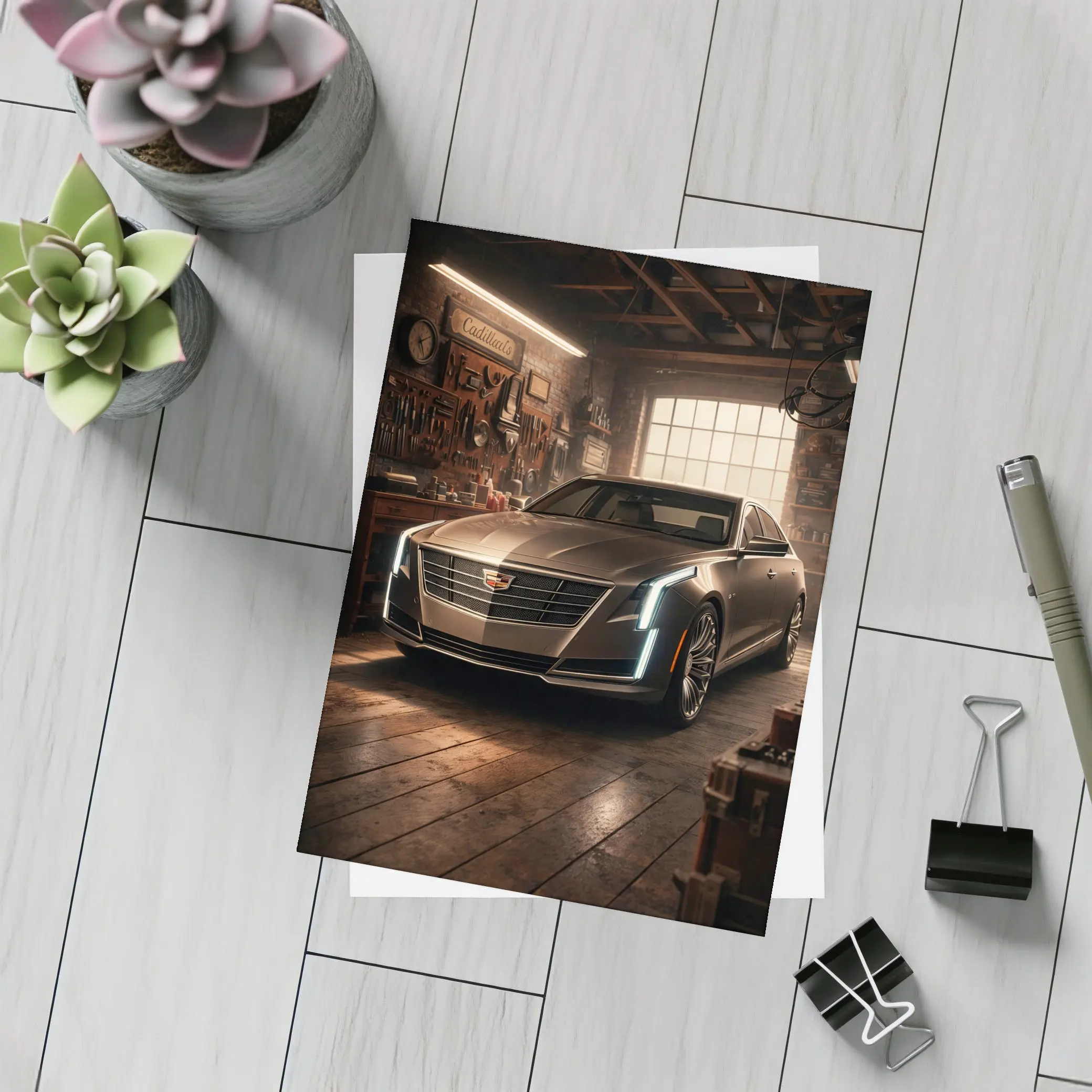 Cadillac CT6 Sedan Parked Inside Vintage Garage – Postcards