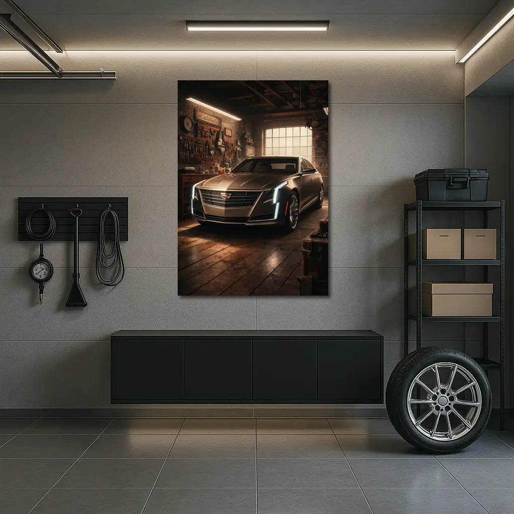 Cadillac CT6 Sedan Parked Inside Vintage Garage – Wall Art