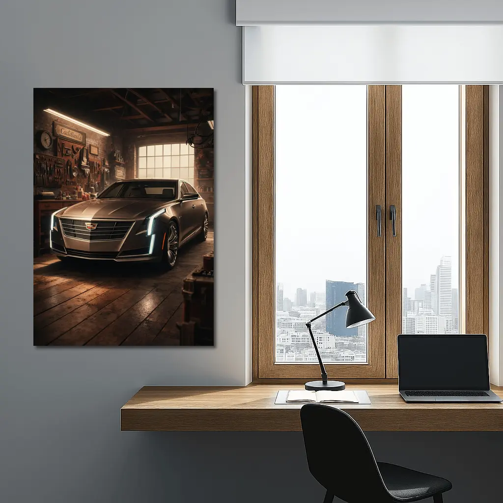 Cadillac CT6 Sedan Parked Inside Vintage Garage – Wall Art