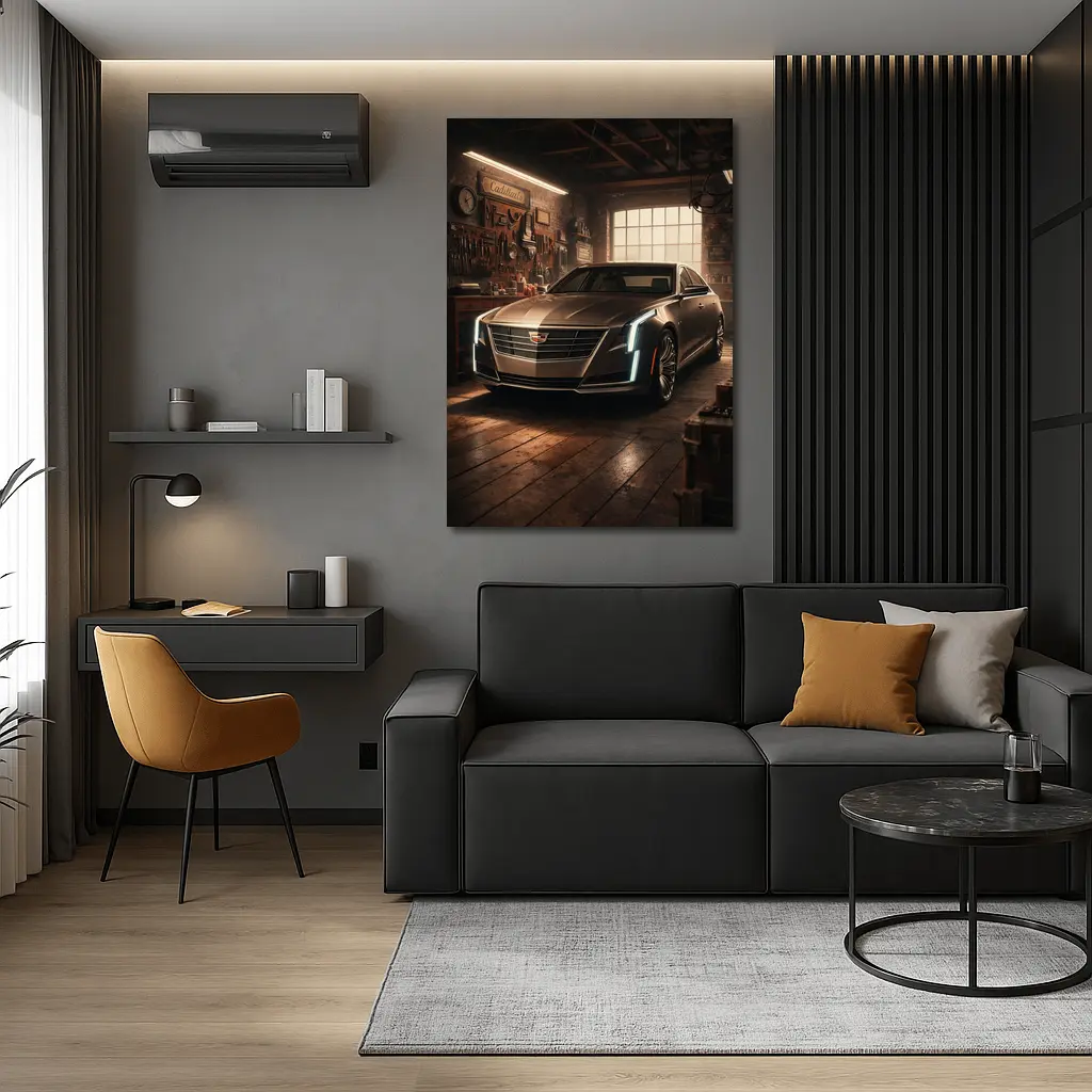 Cadillac CT6 Sedan Parked Inside Vintage Garage – Wall Art
