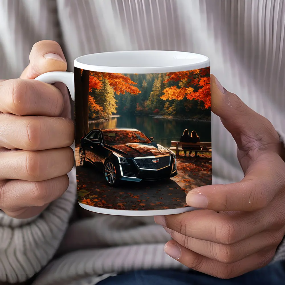 Cadillac CTS Black Sedan Autumn Lake – Mugs