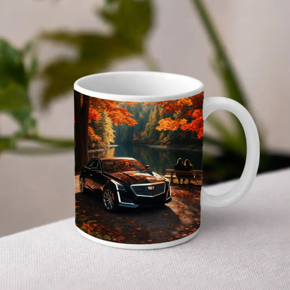 Cadillac CTS Black Sedan Autumn Lake – Mugs