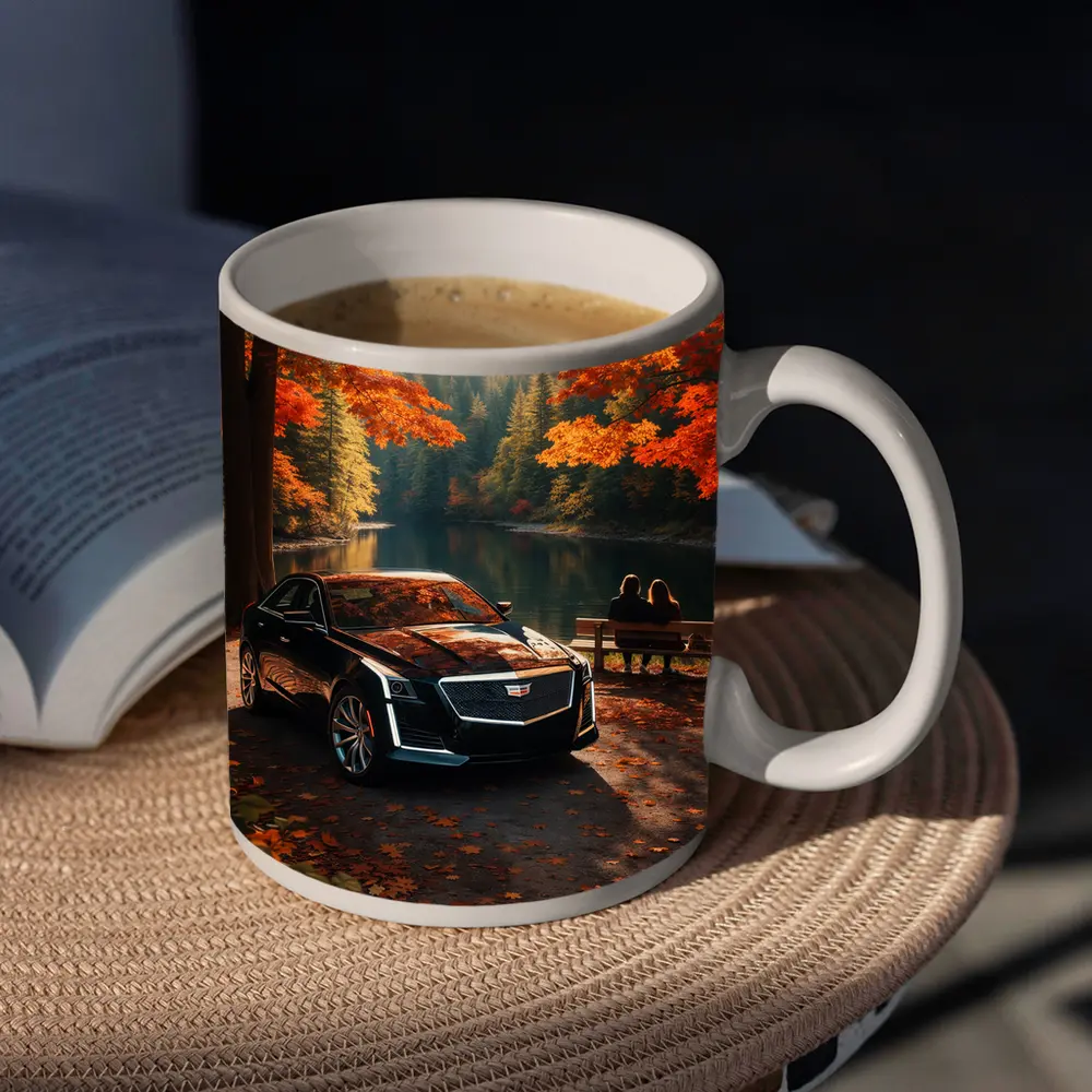 Cadillac CTS Black Sedan Autumn Lake – Mugs