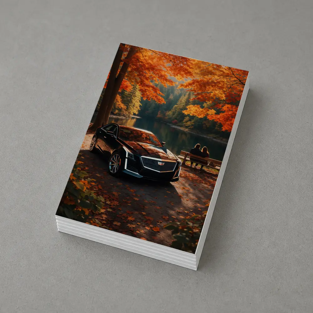 Cadillac CTS Black Sedan Autumn Lake – Postcards