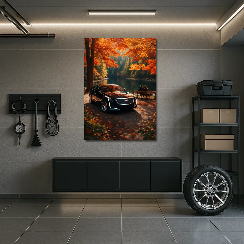 Cadillac CTS Black Sedan Autumn Lake – Wall Art