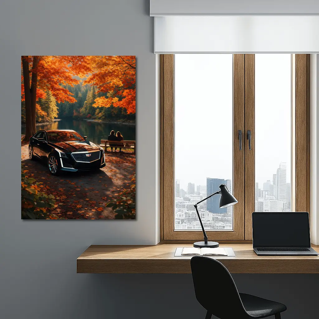 Cadillac CTS Black Sedan Autumn Lake – Wall Art