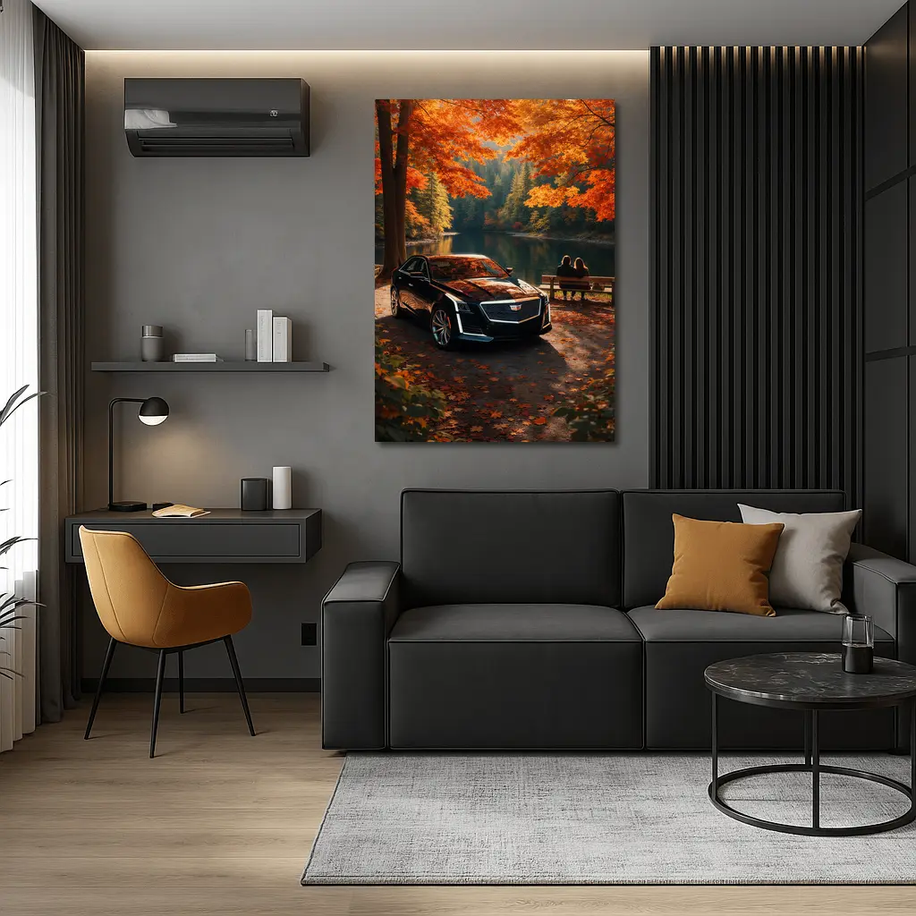Cadillac CTS Black Sedan Autumn Lake – Wall Art