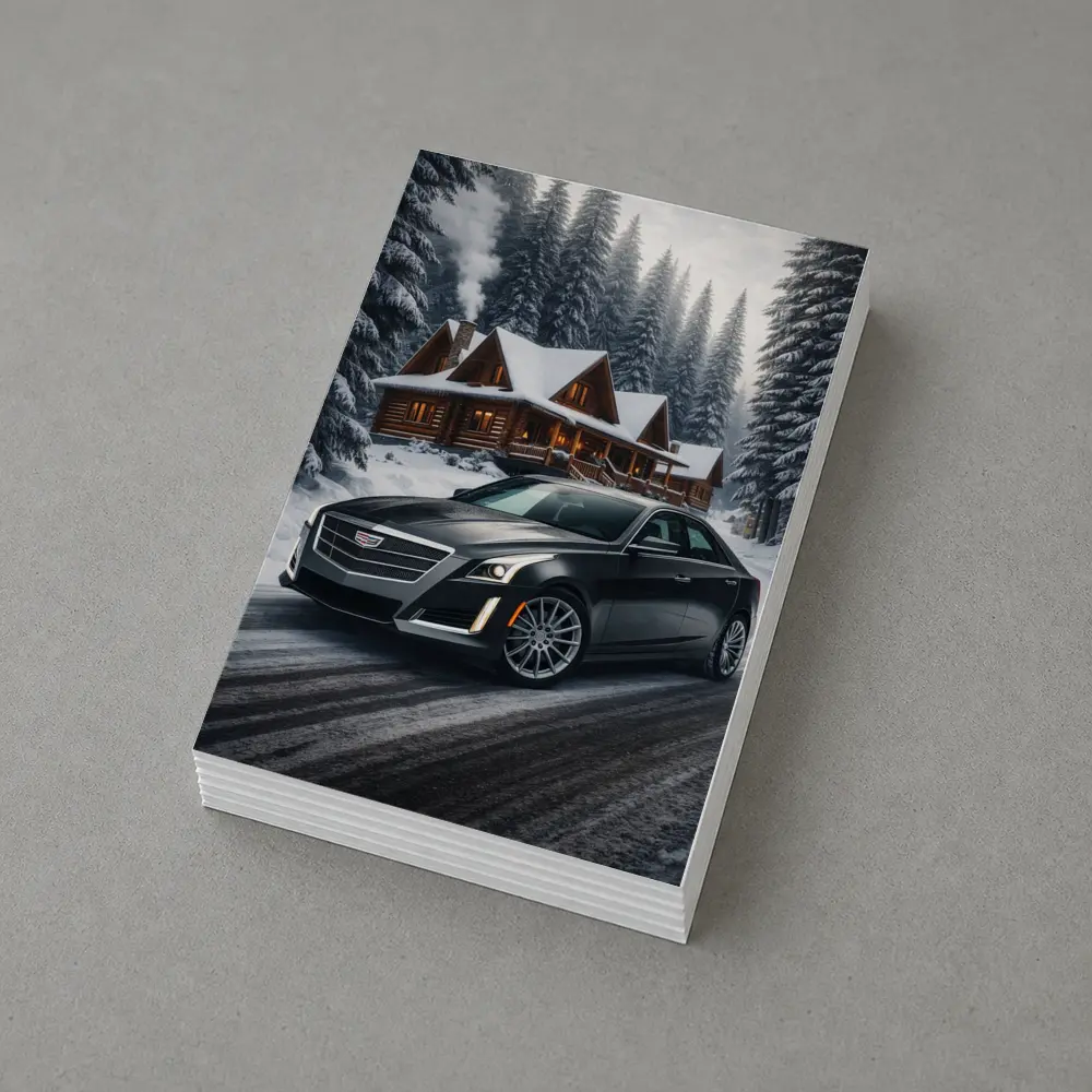 Cadillac CTS Dark Sedan Snowy Forest Cabin – Postcards