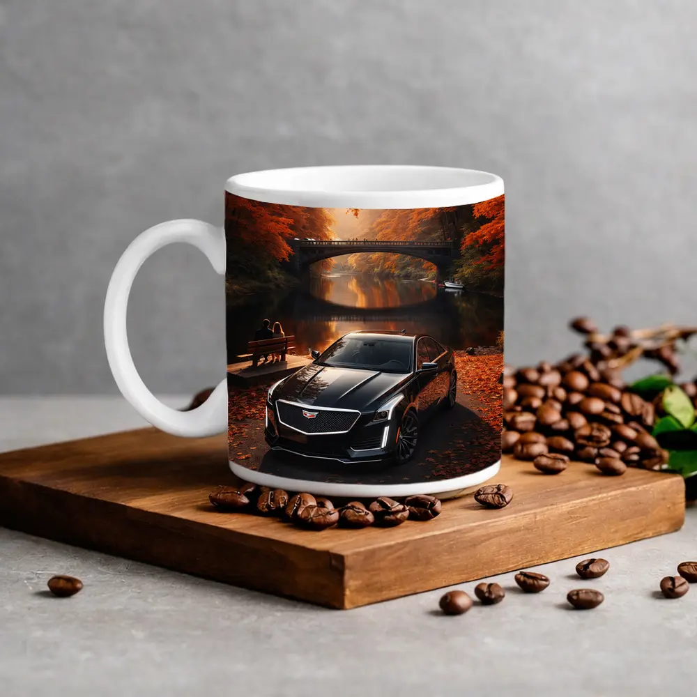 Cadillac CTS Black Sedan Autumn River – Mugs
